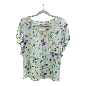 Loft Linen Floral Shirt with Ruffle Sleeves // Size Small